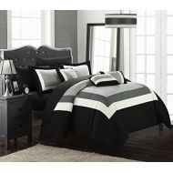 Chic Home Duke 10 Piece Comforter Set Complete Bed in a Bag Pieced Color Block Patterned Bedding with Sheet Set and Decorative Pillows Shams Included, King Black