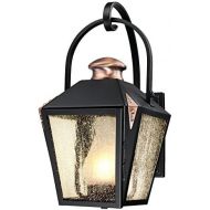 Westinghouse 6312300 Valley Forge One-Light Outdoor Wall Lantern, Matte Black Finish with Copper Accents and Frosted Chimney in Clear Seeded Glass