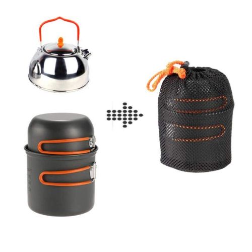  TAESOUW-Camping Collapsible Aluminium Camping Cookware Mess Kit Pot Pan Kettle Lightweight Outdoor Cooking Equipment Portable Backpacking Cookset with Mesh Bag Outdoor Camping (Color : Orange, Siz