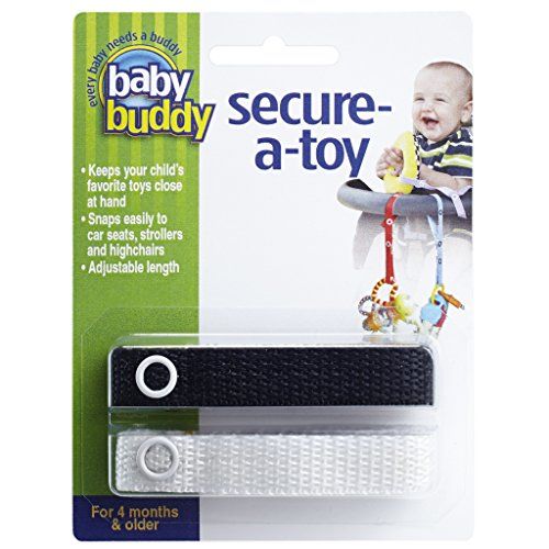  Visit the Baby Buddy Store Baby Buddy Secure-A-Toy - Straps Toys, Teether, or Pacifiers to Strollers, Highchairs, Car Seats Safety Leash With Adjustable Length to Keep Toys Sanitary & Clean, Black/White 2 C