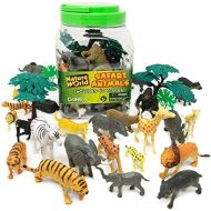 Boley 40 Piece Wild Sunny Safari Animal Bucket - Assortment of Miniature Plastic Toy Safari Animal Figurines for Kids, Children, Toddlers - Includes Elephants, Tigers, Zebras,and M