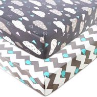 [아마존베스트]COSMOPLUS Knitted Crib Sheet Set -2 Pack Stretchy Crib Sheets for Boys Girls,Universal Knit Fitted for Standard Baby Toddler Crib,Whale/Cloud