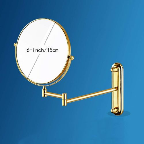  Betty Wall Mounted Shaving/Makeup/Vanity Mirror, Double Sided 1X / 3X Magnification, Foldable Swivel Bathroom Mirror，The Base Can Be Lifted Up Down Freely，Gold (Size : 6 - inch)