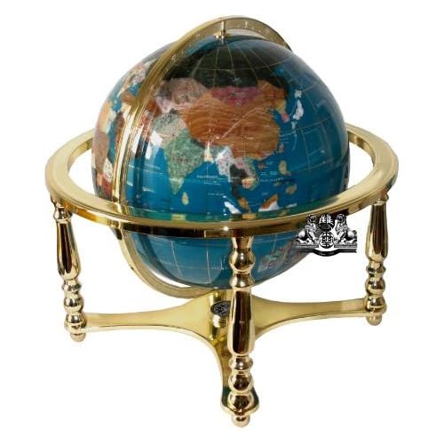  Unique Art Since 1996 Unique Art 21-Inch Tall Turquoise Ocean Table Top Gemstone World Globe with 4 Leg Gold Stand