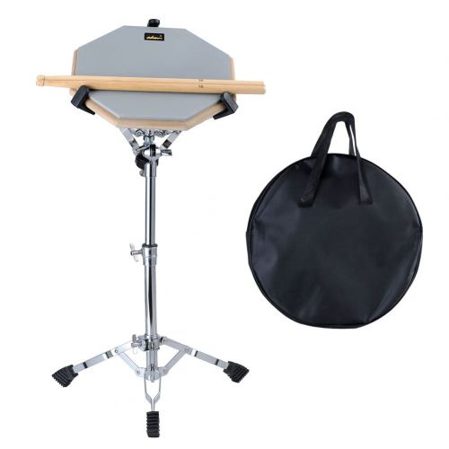 ADM 12 Silent Snare Drum Practice Pad Percussion Set Double Sides Buddle with Stand Sticks Bag, Grey