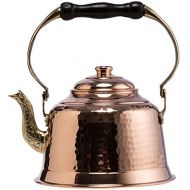DEMMEX CopperBull Heavy Gauge 1mm Thick Hammered Copper Tea Pot Kettle Stovetop Teapot (1.6-Quart)