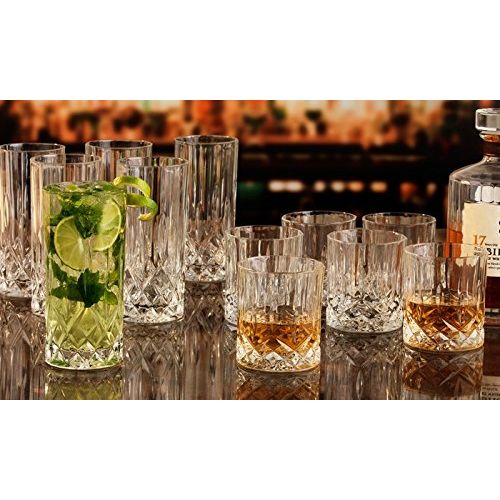  Leraze Posh Crystal Collection Double Old Fashioned Glasses, Perfect for serving scotch, whiskey or mixed drinks (Set of 6-11Oz DOF Glasses)