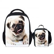 Showudesigns Children Small School Backpack and Lunch Bag for Toddler Kids Pug Dog White