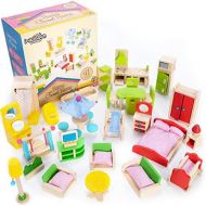 The Fully Furnished Bundle: 5 Sets of Colorful Wooden Dollhouse Furniture (41 Pieces) by Imagination Generation