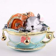 Keren Kopal Rat on Tea Pot Trinket Box Faberge Style Decorated with Swarovski Crystals Unique Home Decor