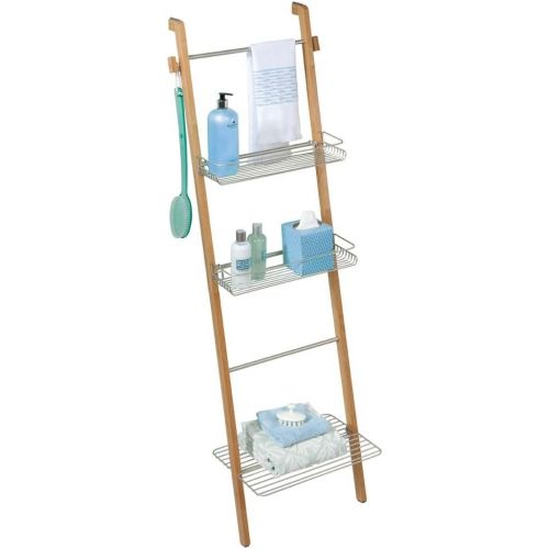  InterDesign Formbu Free Standing Bathroom Storage Ladder with Shelves for Towels, Soap, Candles, Tissues, Lotion, Accessories - NaturalSatin