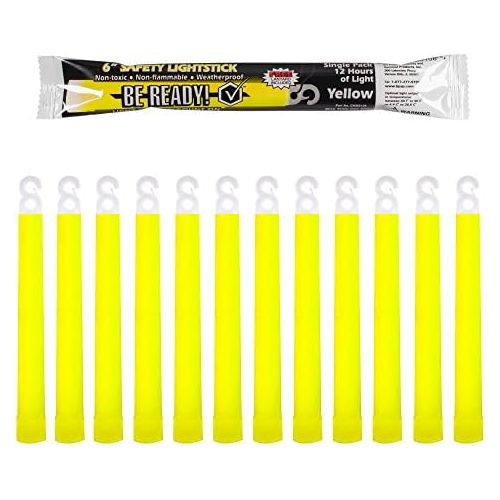  Be Ready Yellow Glow Sticks - Industrial Grade 12 Hour Illumination Emergency Safety Chemical Light Glow Sticks