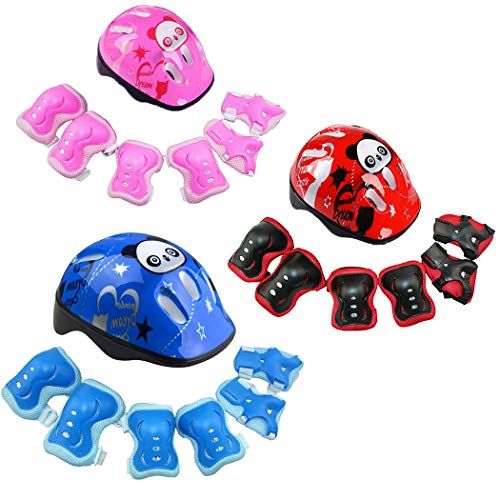  Outgeek 7PCS Protective Gear Set Including Helmet Elbow Supports Knee Pads Hand Guards for Children