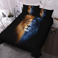 [아마존베스트]BlessLiving Lion Bedding Set Twin Size Male Lion Portrait Fire and Ice Bed Set Wild Animal Duvet Cover 3 Piece Mens Bedspread Sets