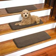 Ottomanson Softy Brown Set of 13 Skid-Resistant Rubber Backing Non-Slip Carpet (9X26) Machine Washable 9 Inch by 26 inch Stair Tread, 9 X 26,