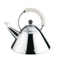 Alessi Kettle in 1810 Stainless Steel Mirror Polished with Handle and Small Bird-shaped Whistle in Pa, White.
