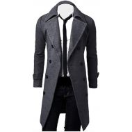 HTHJSCO Mens Trench Coat Winter Long Jacket Double Breasted Overcoat