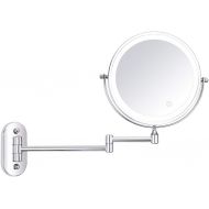 8 inches Wall Mount Vanity Makeup Mirrors Magnifying LED Lights Hotel Bathroom Shaving Cosmetic Mirror Double Folding Arms Wall Mirrors Chrome,10X
