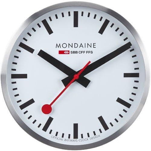 몬데인 Mondaine 40cm Wall Clock - White Dial - Silver-Tone Case - Dust Resistant