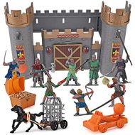 Liberty Imports Medieval Castle Knights Action Figure Toy Army Playset with Assemble Castle, Catapult and Horse-Drawn Carriage (Bucket of 8 Soldier Figurines)