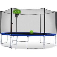 Exacme Trampoline with Safety Pad,Enclosure Net,Ladder and Green Basketball Hoop, High Weight Limit, T-Series
