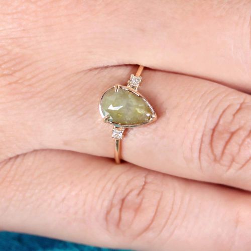  AnjisTouch Genuine 2.55 Ct. Pear Shape Diamond Delicate Ring Solid 14k Yellow Gold Wedding Ring Handmade Fine Jewelry Thanksgiving Gift