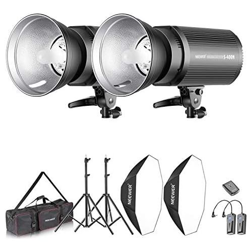 니워 Neewer 800W Photo Studio Strobe Flash and Softbox Lighting Kit: (2)400W Monolight Flash(S-400N),(2)Reflector Bowens Mount,(2)Light Stand,(2)Softbox,(2)Modeling Lamp,(1)RT-16 Wirele