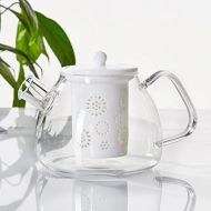 TAMUME 1000ml Glas Teekanne mit Porzellan Teekanne Sieb (White)