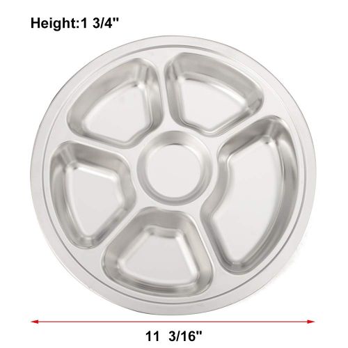  Aspire Reusable Lunch Tray Dinner Plate for Cafeteria, Stainless Steel, Round, 1 Pc-6 Sections