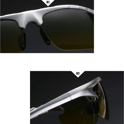  SX Mens Aluminum-Magnesium Polarized Sunglasses, Day and Night Driving Fashion Sports Riding Night Vision Goggles (Color : Silver)
