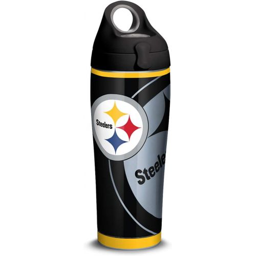  Tervis NFL Pittsburgh Steelers Rush Stainless Steel Insulated Tumbler with Black with Gray Lid, 24oz Water Bottle, Silver