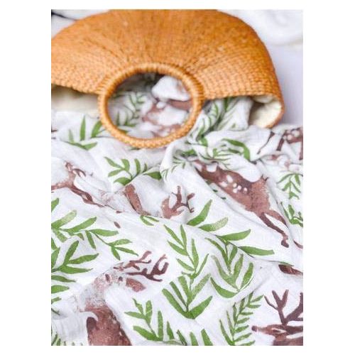  Qav Juh Muslin Swaddle Toddler Blanket - 2 Pack 47x47 Green Bear & Sika Deer Blankets for Boys & Girls -...