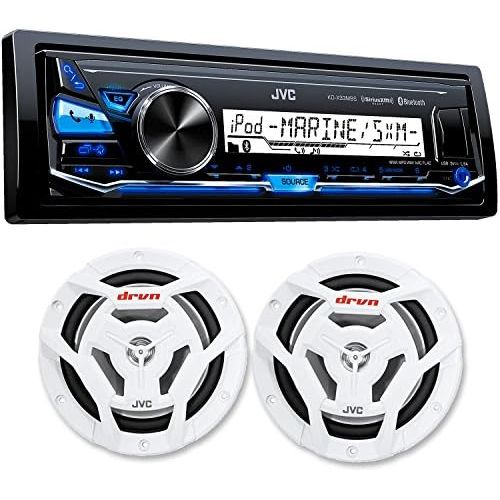  JVC KD-X33MBS Mechless Bluetooth Marine Radio and a pair of CS-DR6201MW 6.5 White Marine Coaxial Speakers