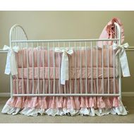 SuperiorCustomLinens Ballet Slipper Pink and White Baby Bedding - Crib Bumpers, Crib Skirt, Crib Sheets, Handmade Natural Linen Crib Bedding Set, 2 Tone Baby Bedding Set, FREE SHIPPING