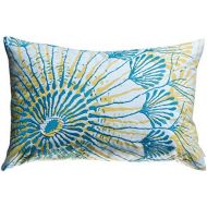 Unknown Koko Water Collection Prints and Embroidery Cotton Pillow, 13-Inch by 20-Inch, BlueMustard