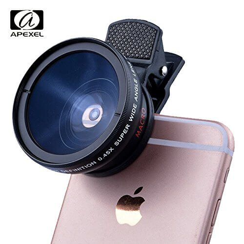  Apexel Phone Camera Lens (2-in-1 Lens Kit) 120° Wide Angle Lens + a 12.5x Macro Lens - Universal Clip on Lens for iPhone, Android, Smartphones, and other devices