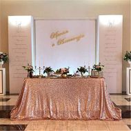 QueenDream Sequined Tablecloth 60x102-in Rose Gold Sparkly Sequin Fabric Wedding Luxury Table Cover