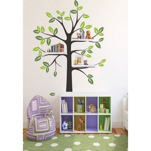  Luckshop vinyl family tree wall decal bedroom tree decal with shelves simple nursery trees leaf home Decals Wall Sticker stickers murals mural