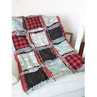 A Vision to Remember Bear Blanket - GrayRed PlaidBlack - QUILT Only
