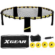 [아마존베스트]XGEAR Volleyball Spike Game Set, Bouncing Balls Yard Game, Indoor Outdoor Toy Includes Upgraded Round Net, Unique Frame, Sturdy Legs, 4 Balls (2pcs 3.5’’/2pcs 4.7’’), 1 Pump,1 Carr