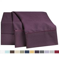 Clara Clark 1800 Collection Embossed Checkerboard Design 4-Piece Bed Sheet Set, Queen, Purple