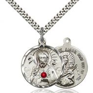 Unknown Sterling Silver Scapular Pendant with 3mm July Red Swarovski Crystal 78 x 34 inches with Heavy Curb Chain