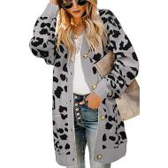 [아마존핫딜][아마존 핫딜] ZESICA Womens Long Sleeves Open Front Leopard Print Button Down Knitted Sweater Cardigan Coat Outwear with Pockets