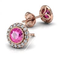 LUX ART Jewelry 14k Rose Gold-Stud Earrings with Diamond and Pink Sapphire