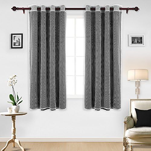  Deconovo Mix and Match Curtains 2-Piece Black Blackout Curtians with 2 Mesh White Sheer Curtains Grommet Top Thermal Insulated Window Curtains for Living Room 4 Curtain Panels 52X8