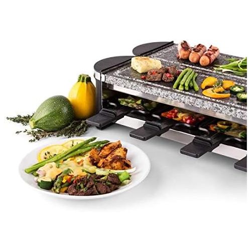  Artestia Electric Dual Raclette Grill with Aluminum Reversible Grill Plate and High Density Granite Grill Stone, Easy Setup in 360° Rotation, Serve whole family (Stone and Reversib