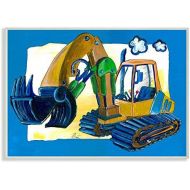 The Kids Room by Stupell Yellow Excavator with Blue Border Stretched Canvas Wall Art, 16 x 20, Multi-Color