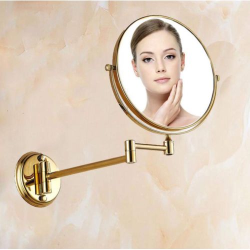  GGMIN LED Lighted Vanity Mirror, 360° Rotation Stainless Steel Bathroom Mirror, Foldable Double Sided Magnifying Mirror for Spa and Hotel,Gold Plated_3X