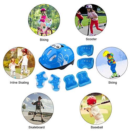 VGEBY 7Pcs Protective Gear Set, Bike Knee Elbow Pads Sports Protective Gear Safeguard for Kids Toddler Roller Skating Cycling