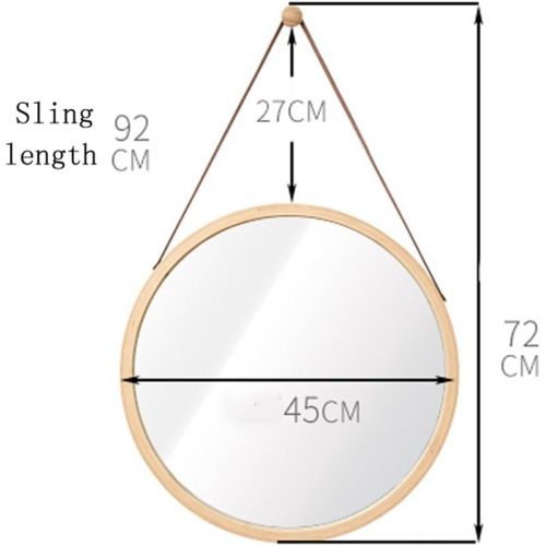  Mirror Nordic wall round wall mounted bathroom bathroom vanity makeup hanging (Color : Wooden, Size : 4545cm)